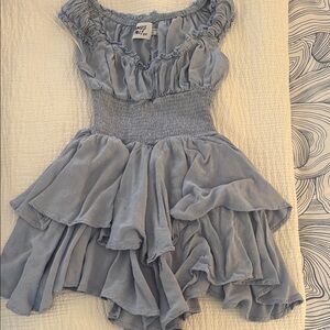 Princess Polly Dusty Blue Ruffled Smocked Mini Dress